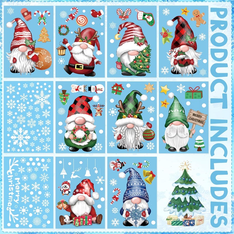 BORAMDO Christmas Gnome Snowflake Window Clings 11 Sheets, Removable Decals Stickers for Glass Windows, Xmas Holiday Home Office Decor, 9 Styles - Image 3